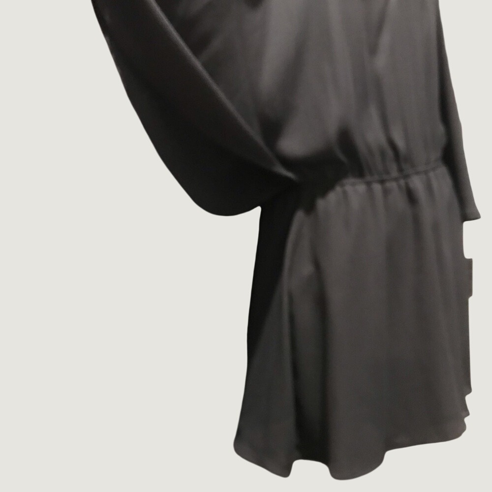 Bold Elements Black Chiffon Flowy Ruffled Split Cold-Shoulder Romper - Picture 5 of 12
